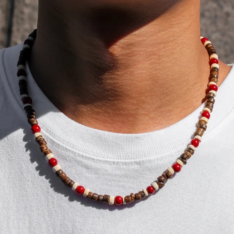 Men'S Vacation Accessories - Kalung Manik Kayu Bohemian untuk Pria