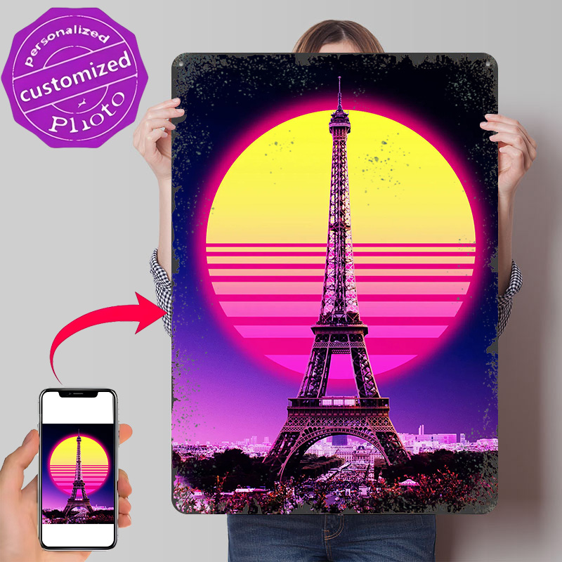 Men'S Accessories Paris - Poster Logam Bertekstur 3D Retro Menara