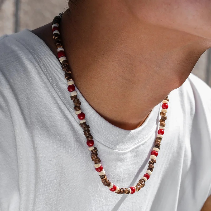 Kalung Manik Kayu Bohemian unt - Men'S Vacation Accessories ulasan dan harga